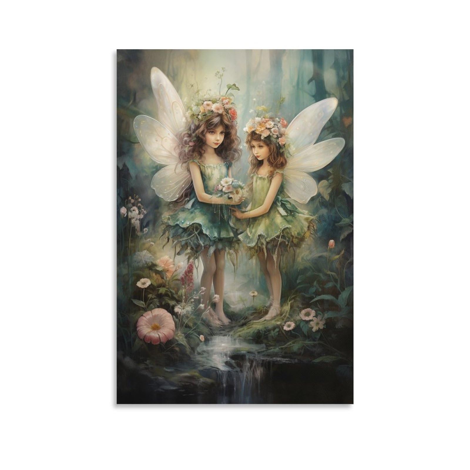 Foccar Girls Unframe-Vintage Vintage Canvas Wall Decor Fantasty Forest Fairy Tale Poster Wall Art For Living Room Bedroom Artwork