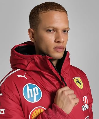 PUMA Scuderia Ferrari F1 2025 Team Reversible Jacket - Red | Reversible team rain jacket (black and red), Team stripe detail, Officially licensed