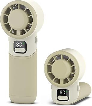 Portable Handheld Turbo Fan, USB Rechargeable Personal Mini Fan, LED Display, 5 Speed, 10H Cooling Time, Foldable Design, Powerful Turbo Small Pocket Fans for Travel, Outdoor, Office, Beach
