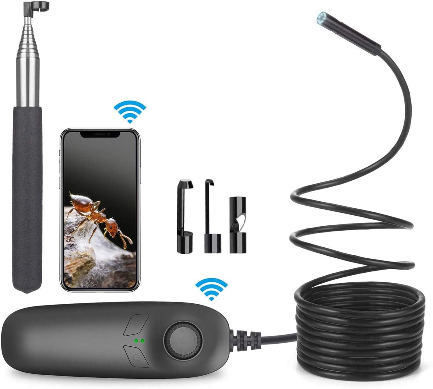 Wireless Endoscope, WGCC 1200P WiFi Endoscope Inspection Camera HD Semi-Rigid Borescope Camera for Android & iPhone, Samsung, Tablet -Black (16.5FT/5M)