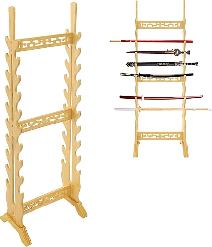 Katana - Soporte para espada  Soporte de piso de exhibición de espada de 20 niveles  Soporte de bambú samurái Katana  Soporte de piso resistente