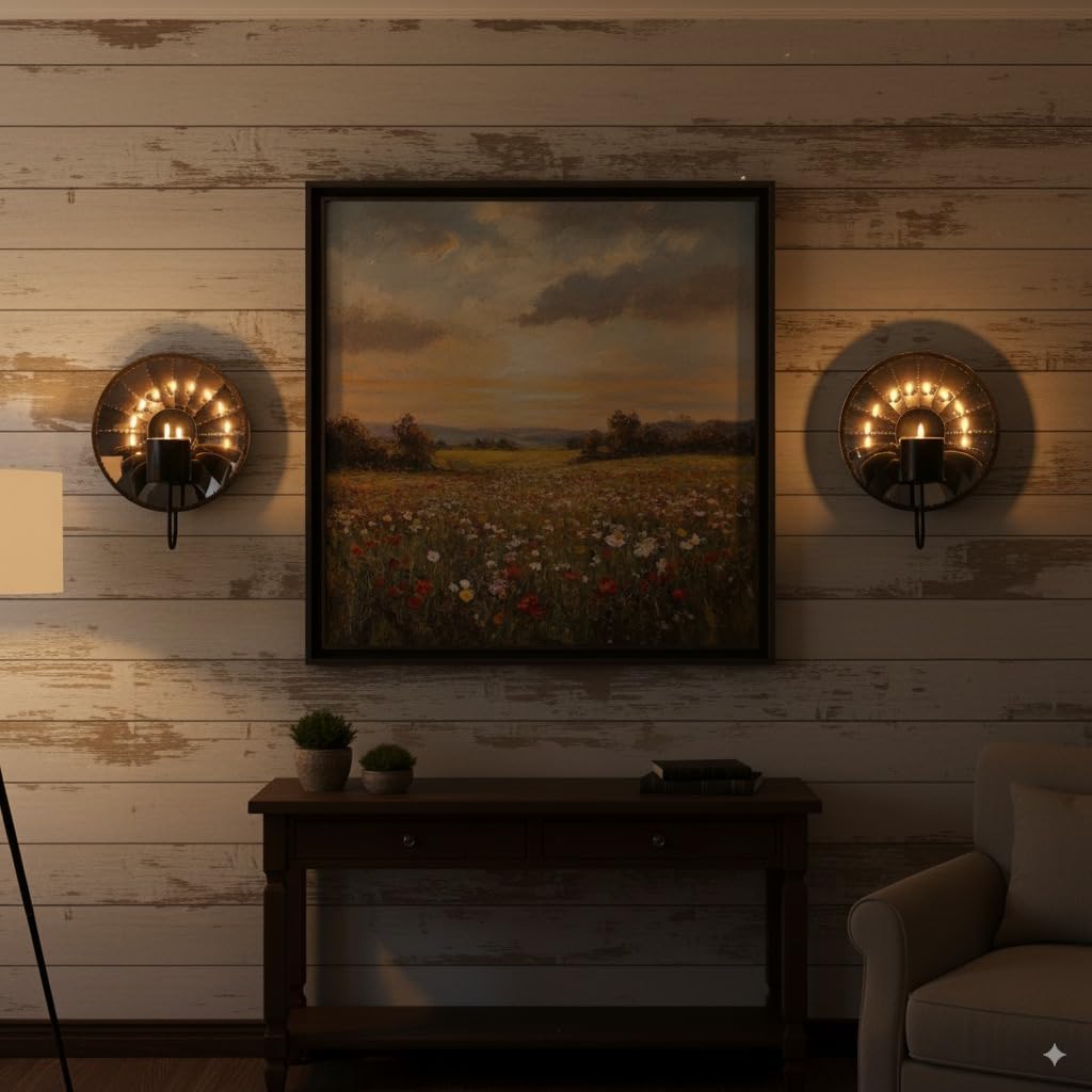 Iron Candle Sconces,Wall Candle Holder Set of 2, Multi-Angle Light Reflection for Wall Decor Living Room，Dining Room 11.8" H x 10.8" W x 4.9" D