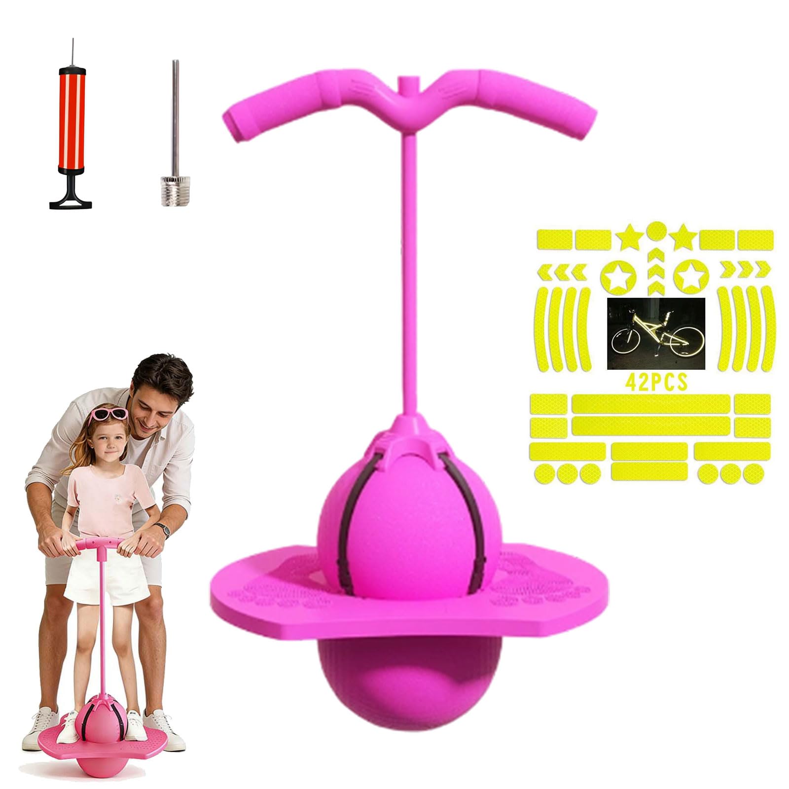 Pogo Pelota de salto para niños y adultos, pelota de salto de equilibrio, juguete para exteriores, patio de recreo con adhesivo reflectante, capacidad de carga 300 kg, entrenamiento de