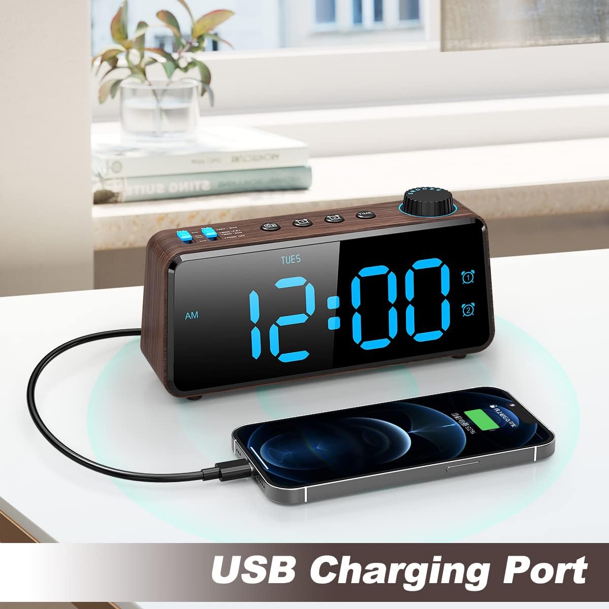 ANJANK Digitaler Radiowecker - 0-100% Dimmbares,Doppelwecker mit Wochentags/Wochenend, USB-Ladegerät,Einfache Einstellung,Netzbetrieb mit Batterie-Backup,Großes Display,Sehr Gut Lesbar Im Ganzen Raum