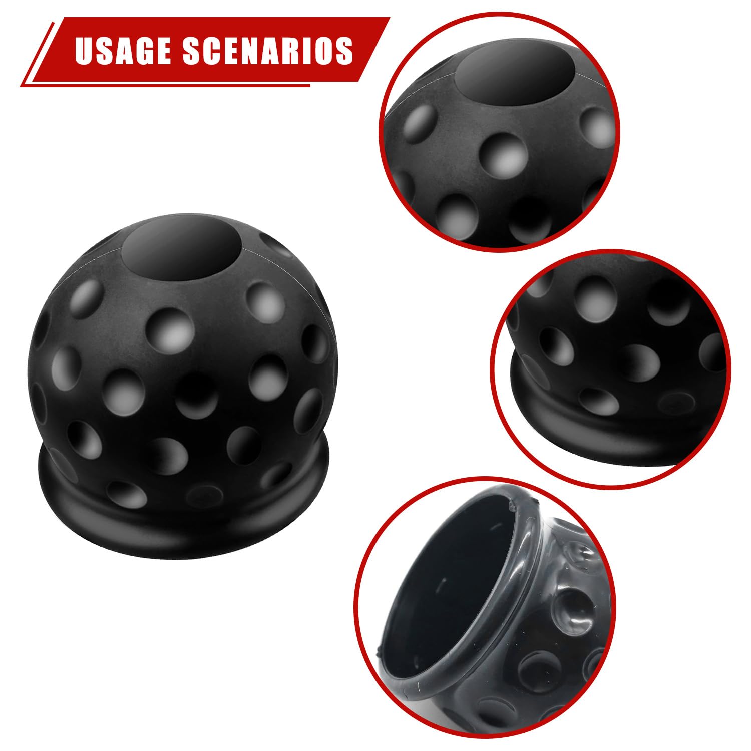 Tow Bar Ball Cover Trailer Ball Head Cover, Soft PVC Protection for 50mm Hitch Balls, Abrasion Resistant Dust Proof Tow Ball Cover(Black) — view 3