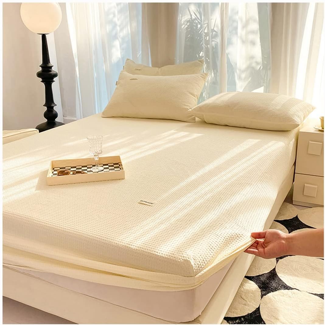 OBONG Queen Size Fitted Sheet 100% Cotton Mattress Protectors 10" Deep Pocket Soft Shrinkage Fade Resistan Easy Care Fitted Bedcover (Color : H, Size : Queen)