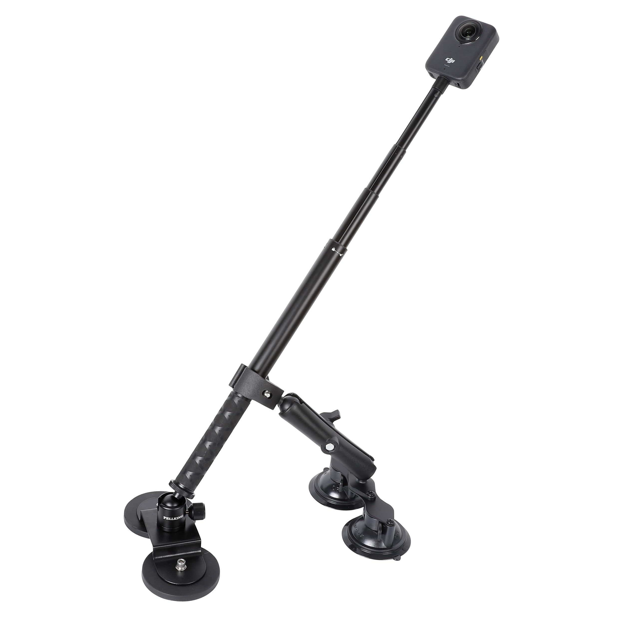 PellKing Kit di supporto per auto per fotocamera Insta360 DJI OSMO 360, 4 in 1, con ventosa magnetica e bastone invisibile per selfie da 114 cm, per fotocamera Insta360 X5, X4, X3, X2, X, GO 3, ONE RS