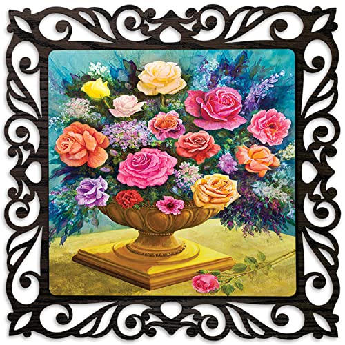 Image of Casa Rica Photo Frame Painting Wall Hanging home decoration for Wall, Living /Bed Room, Lobby(12inch x12inch) Laser Cut(Multicolor) (Mix Flower)