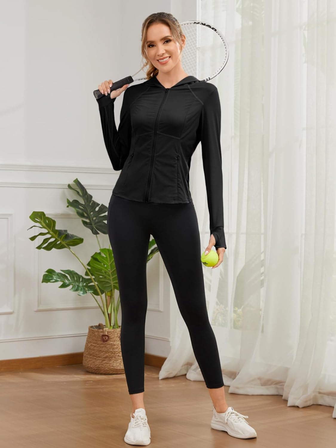 Auxo Women's Workout Jackets UPF 50+ Sun Protection Hoodie Jacket Lightweight Zip Up Long Sleeve Athletic Shirts with Pockets - Image 7