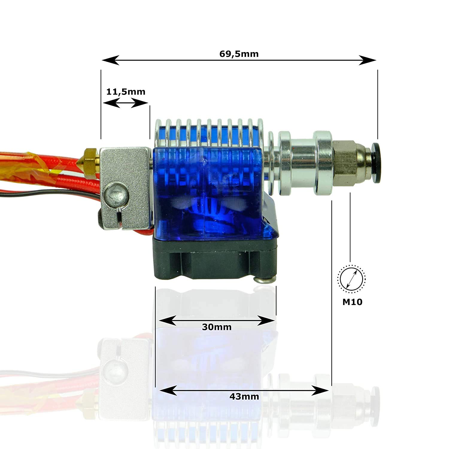 V6 Hot-End Kit: todo metal + cabeza de J de teflón Bowden 0.4mm Boquilla de teflón Ventilador PC4