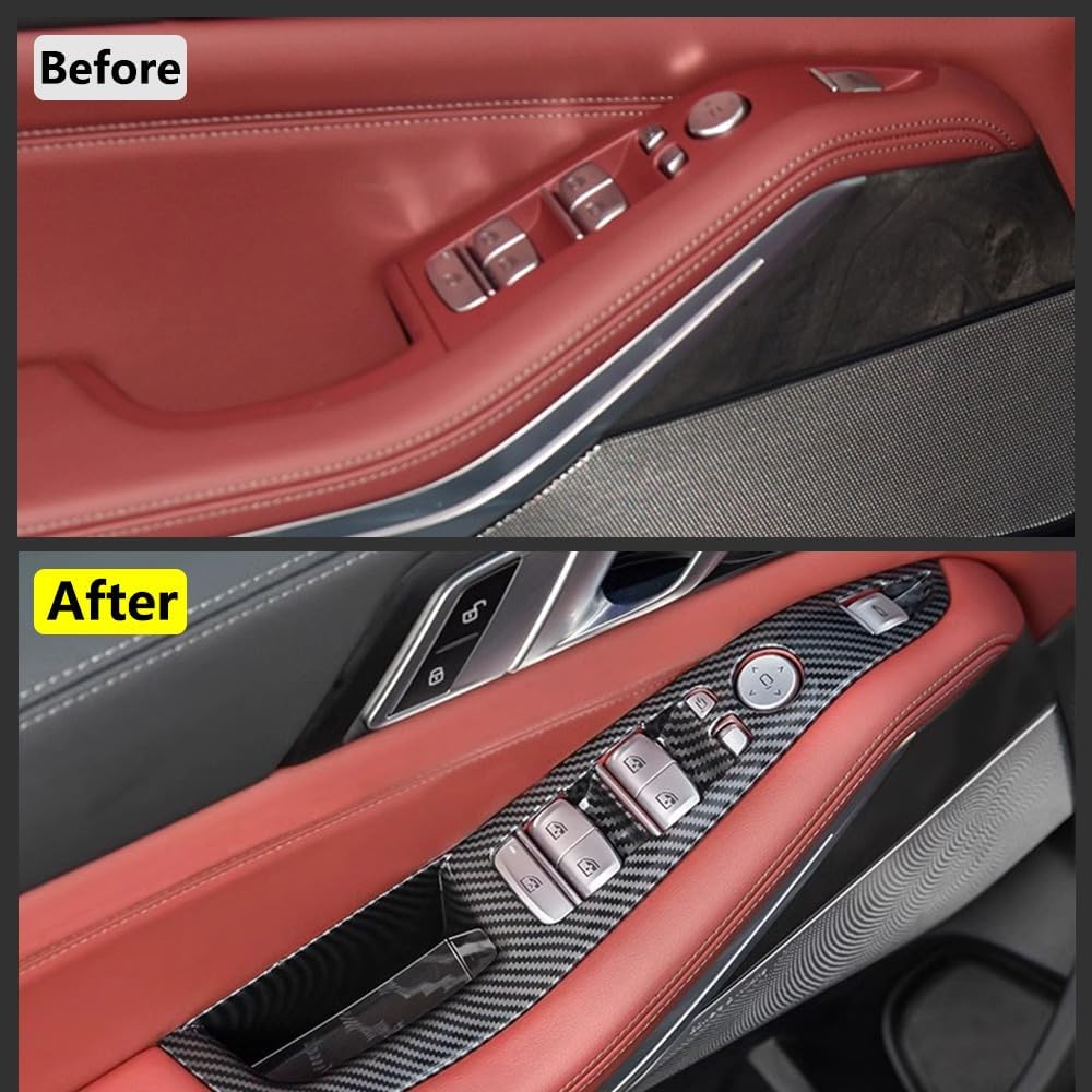 Car Carbon Fiber Window Glass Lift Control Switch Frame Cover Trim for BMW X5 G05 2018-2026 Accessories ABS Plastic Door Handle Panel Trim Interior Decoration