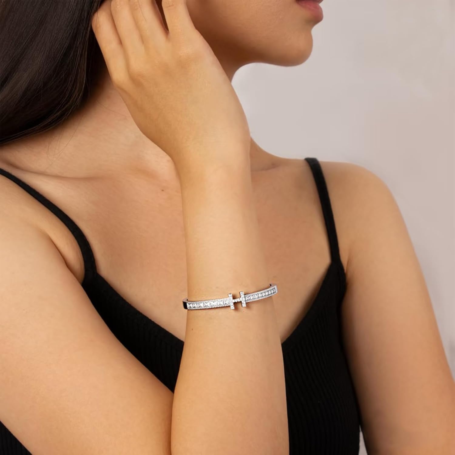 Gold Bracelets for Women, 18K Gold Plated Women H Bracelet, Dainty Non-Tarnish Silver Bangle Bracelet Stack Love Gifts Jewelry for Women - Image 4