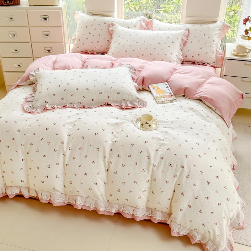 songlibin 寝具カバーセット 大きいサイズ キング4点セット 綿100% 花柄 きれいめ 姫系 可愛い ベッドスカート フリ