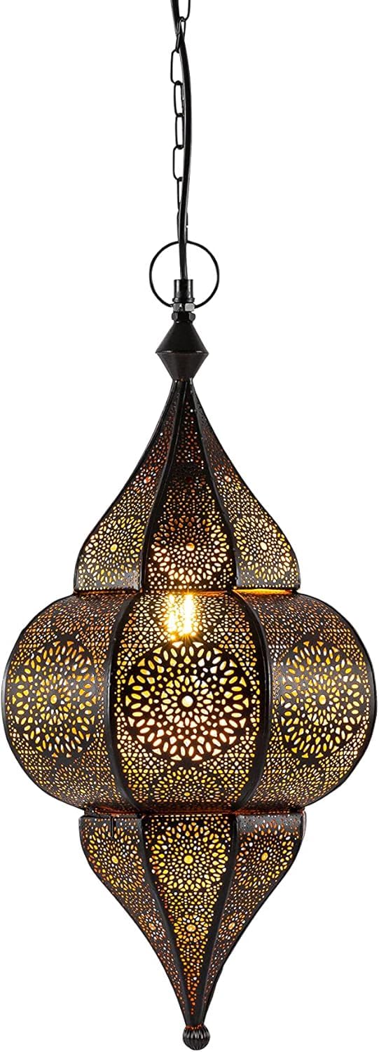 Orientalische Lampe Pendelleuchte Lunar Schwarz 40cm E27 Lampenfassung | Marokkanische Ramadan Hängeleuchte Leuchte aus Marokko | Orient Lampen für Wohnzimmer Küche oder Hängend über den Esstisch