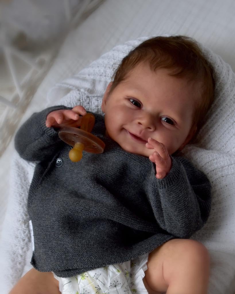 SCOM 18'' Realistic Reborn Baby Doll Black Boy, Soft Weighted Cloth Body & Vinyl Limbs, Hand-Rooted Hair, African American Lifelike Baby Doll with Outfit & Gift Box, Birthday Gift for 3+ Kid