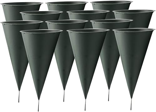 Royal Imports Cemetery Vases for Grave with Spikes Flowers Holder Decorations for Cemetery, Outdoor Memorial Markers, Floral Plastic Pot with Metal Ground with Stakes, Large, Set of 12