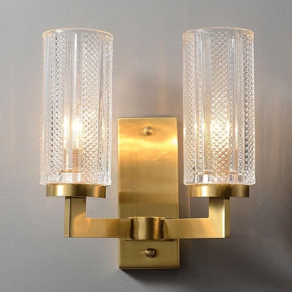 CWCQGH Wall Lamps Sconces Modern Glass Copper Lighting Fixture with Glass Nordic Headboard Vanity Lights for Bedroom Bedside,B