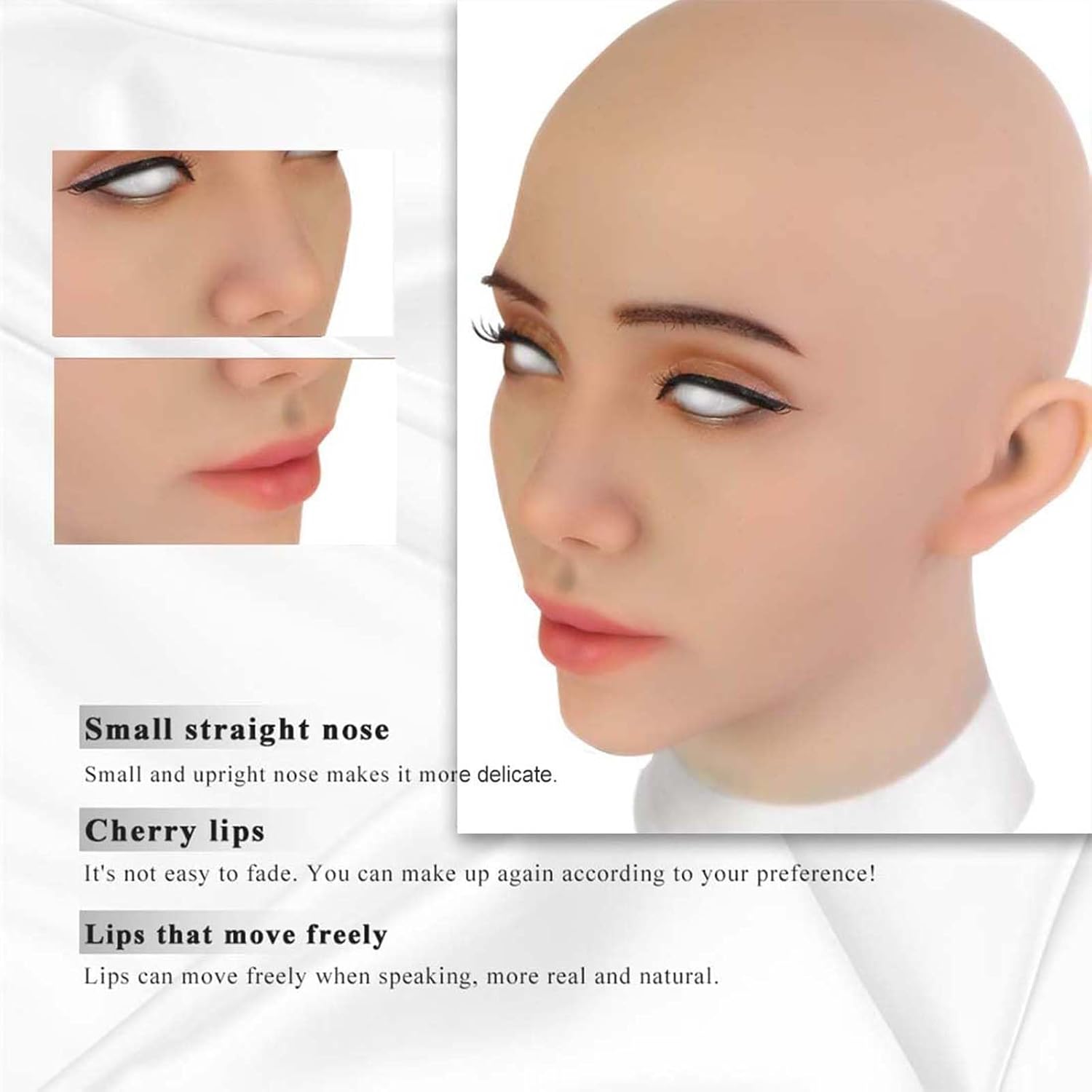 Female Silicone Mask Realistic Hand-made Silicone Head Mask Halloween Beauty Face for Crossdresser Cosplay