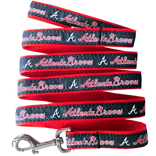 MLB PET Leash, Medium, Atlanta Braves Dog Leash, Baseball Team Leash for Dogs & Cats. A Shiny & Colorful Dog & Cat Leash with Emboridered Team Name/Logo Licensed by The MLB