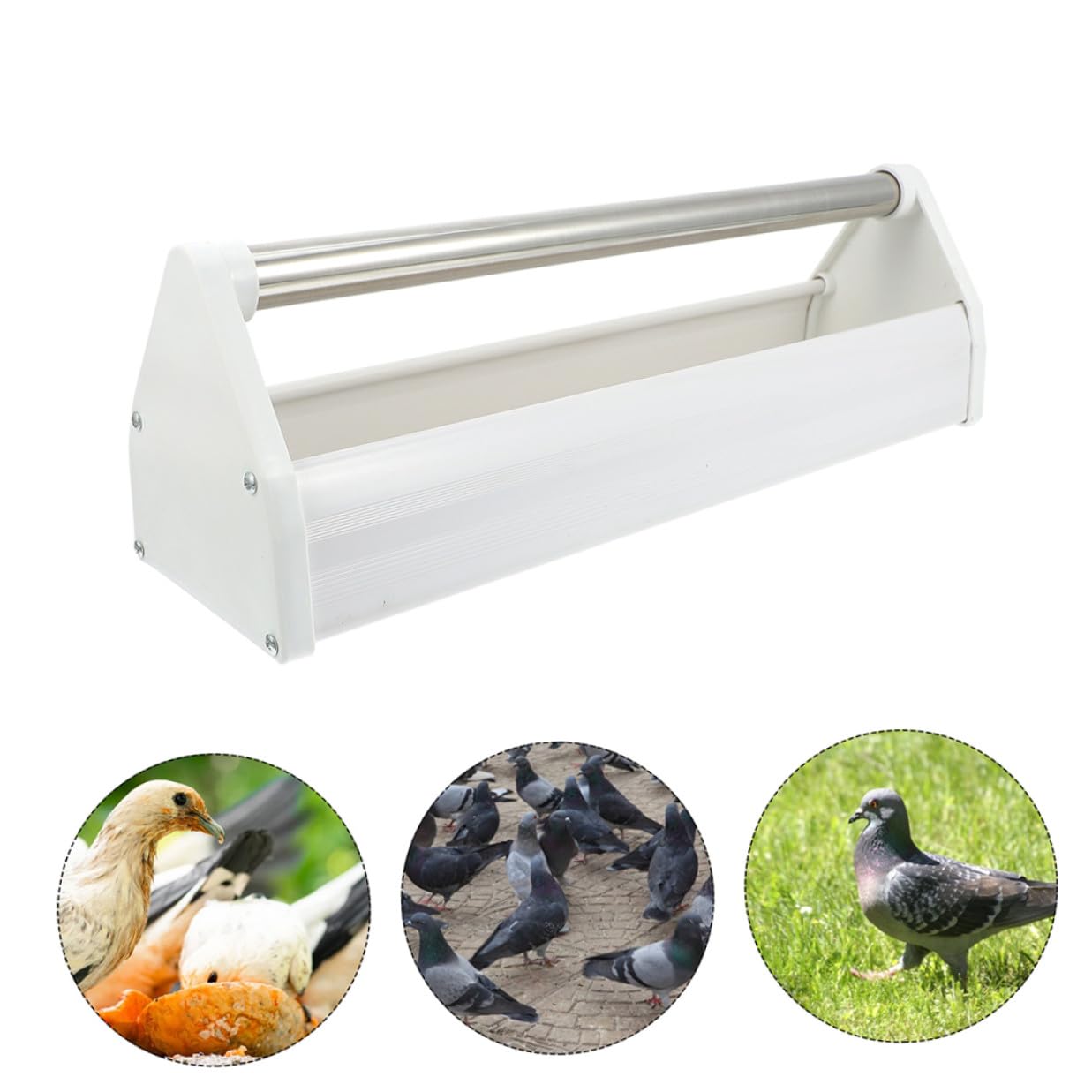 VICASKY Mangeoire à Pigeons Facile à Nettoyer et Anti-éclaboussures en Acier Inoxydable et Plastique Lot de 2 pour Oiseaux en Extérieur Les Parcs