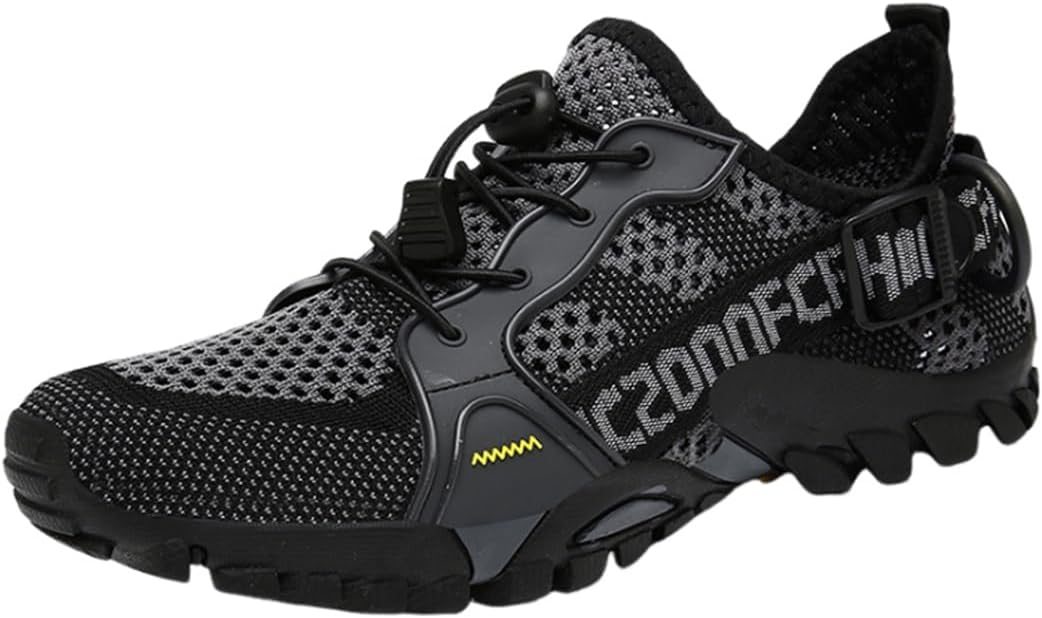 Hixingo Hiking Shoes Walking Boots Hiking Boots Breathable Mesh Men's Trekking & Hiking Footwear, Quick Laces Outdoor Camping Climbing Shoes Sneaker Dark Grey
