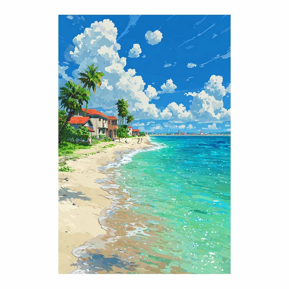 HOQIU Vintage wall art Tropical Beaches es Town decorative painting, wall art, for Living Room Bathroom Bedroom Kitchen Decoration.(Multicolor)-70x100cm Unframed