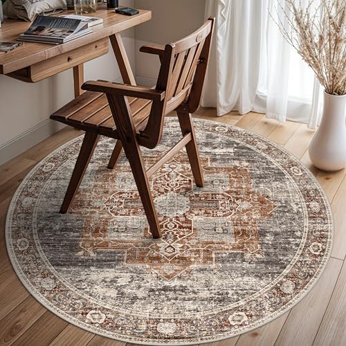 Living Room 4round Area Rugs - Boho Rugs for Bedroom Dining Room Stain Resistant Carpet Vintage Tribal Rugs for Kitchen Bathroom with Non Slip Backing Home Decor Floor Mat 4ft Brick