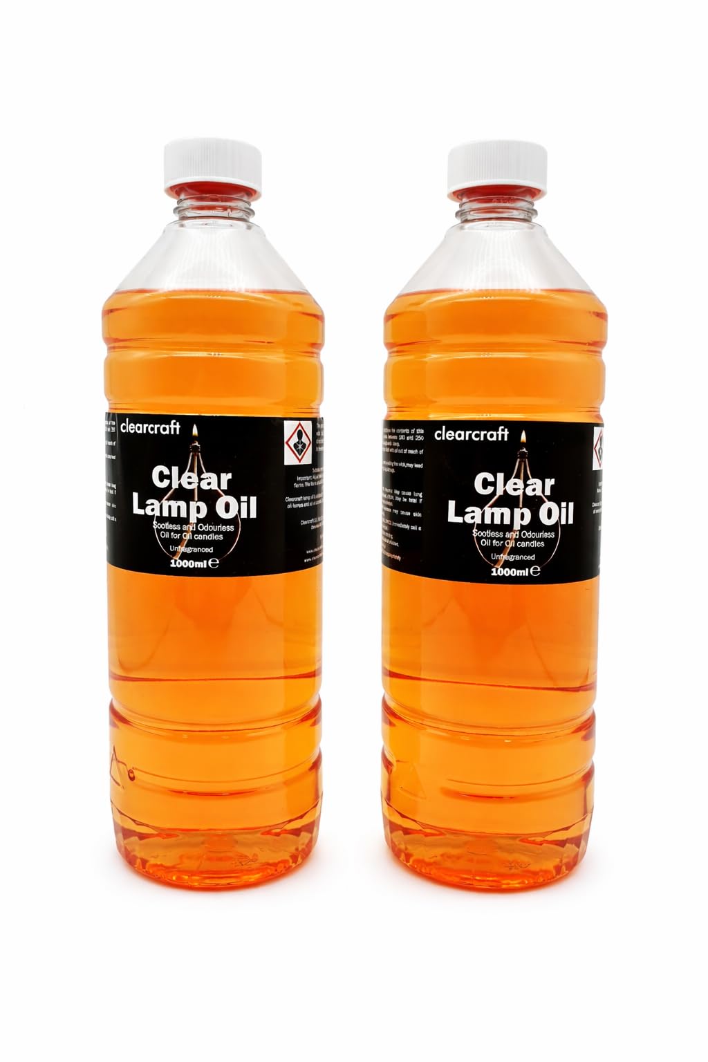 Clearcraft Amber Smokeless, Odourless Coloured Lamp Oil - 2 X 1 Litre - Free Funnel Included. (Amber)