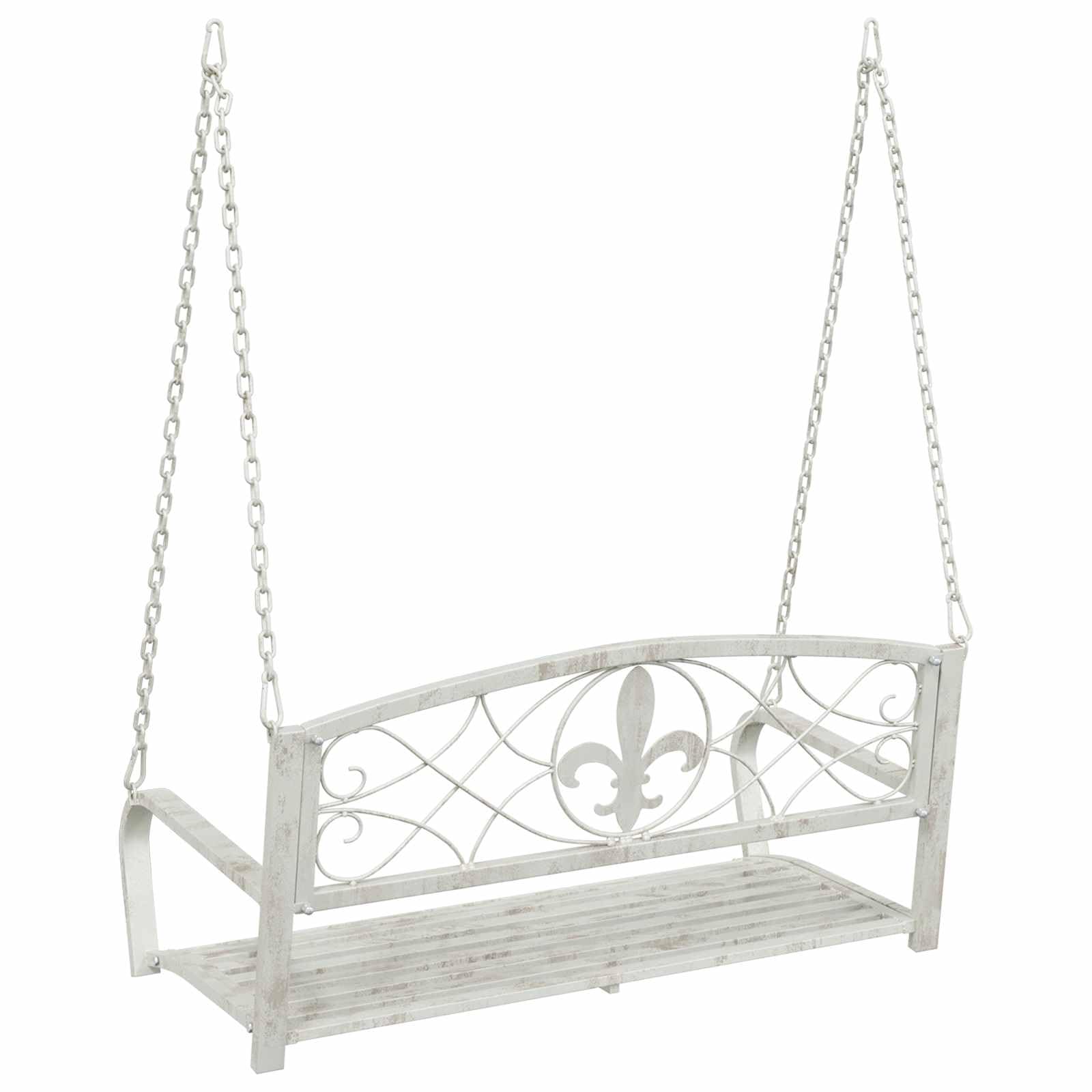 Schaukelbank Stahl Antik Weiß 110,5 x 59 x 55 cm Gartenschaukel für Terrasse und Garten mit wetterfestem Metallgestell und bequemer Sitzfläche zum Relaxen im Outdoor-Bereich