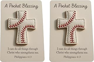 A Pocket Blessing – Baseball Cross Edition, Handmade Baseball Cross Pocket Blessing with Verse Card, Christian Faith Gift for Athletes, Inspirational Sports Keepsake for Players and Coaches (2pcs)