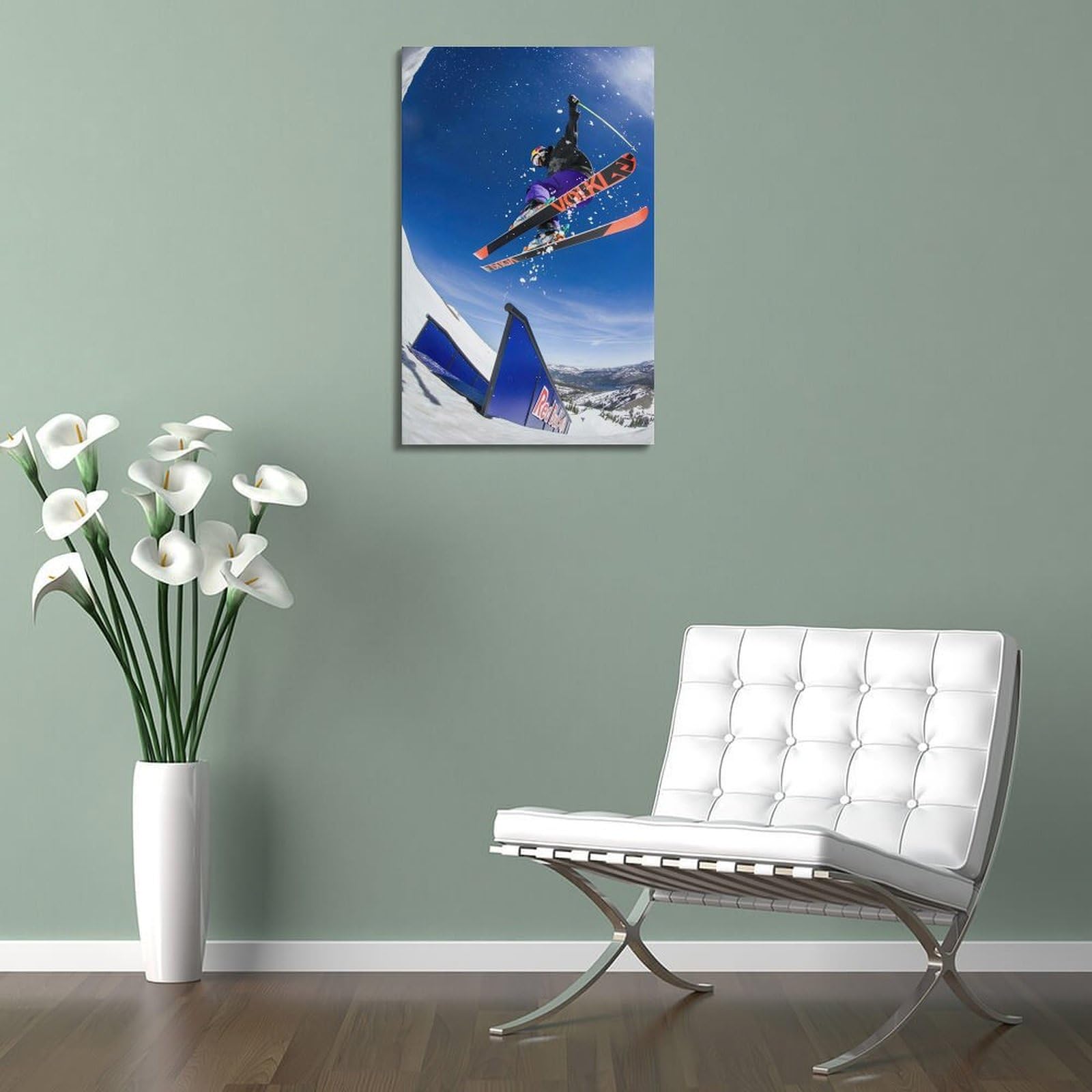WGJYMX Stampa su tela, stile documentario sportivo cascate da sci sulla neve, decorazione da parete moderna per camera da letto, 50 x 75 cm