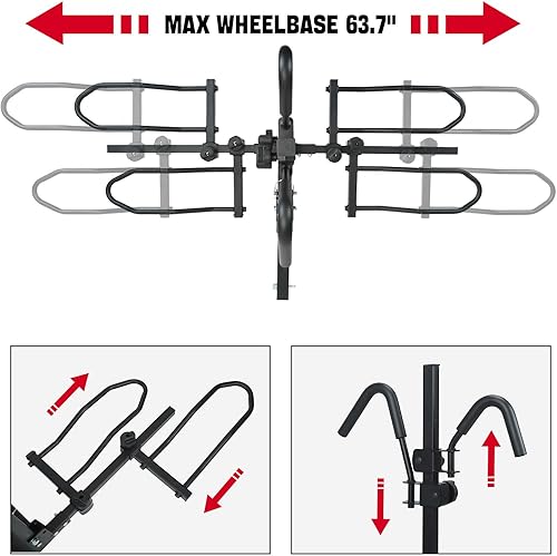 Miniatura 6 de Plataforma montada en enganche de 2 bicicletas, portabicicletas plegable para coches, camiones, SUV, minivans con receptor de enganche de 2 pulgadas