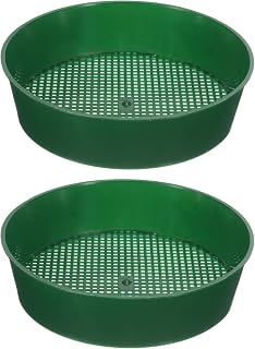 PATIKIL Garden Soil Sifter 8" Dia 1/8" Mesh Screen, 2 Pack Plastic Sand Sieve Sifting Pan Tool for Plant Gardening Flower Nursery, Green
