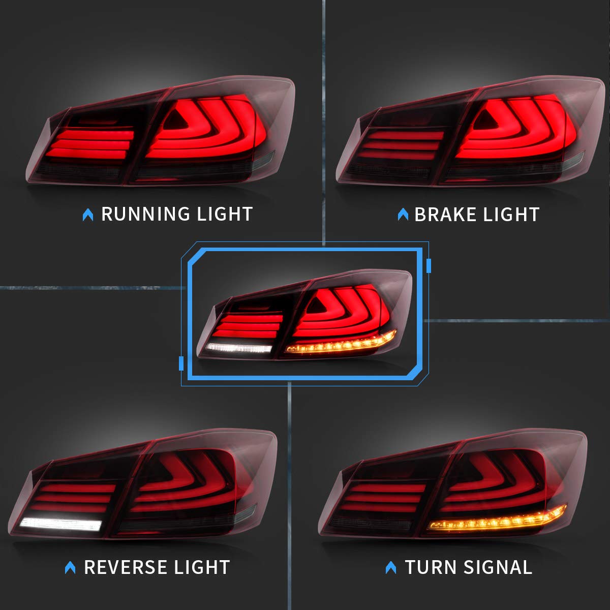 VLAND LED Tail lights for Honda accord 2013 2014 2015 (Red Smoke)