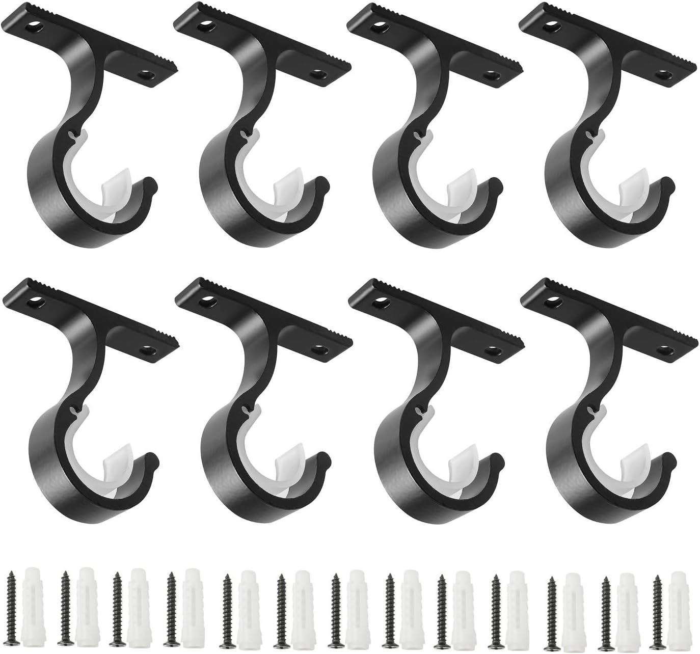 Ceiling Mount & Wall Installation Curtain Rod Brackets Holders for 1 Inch Rod, Black (Set of 2, Black)