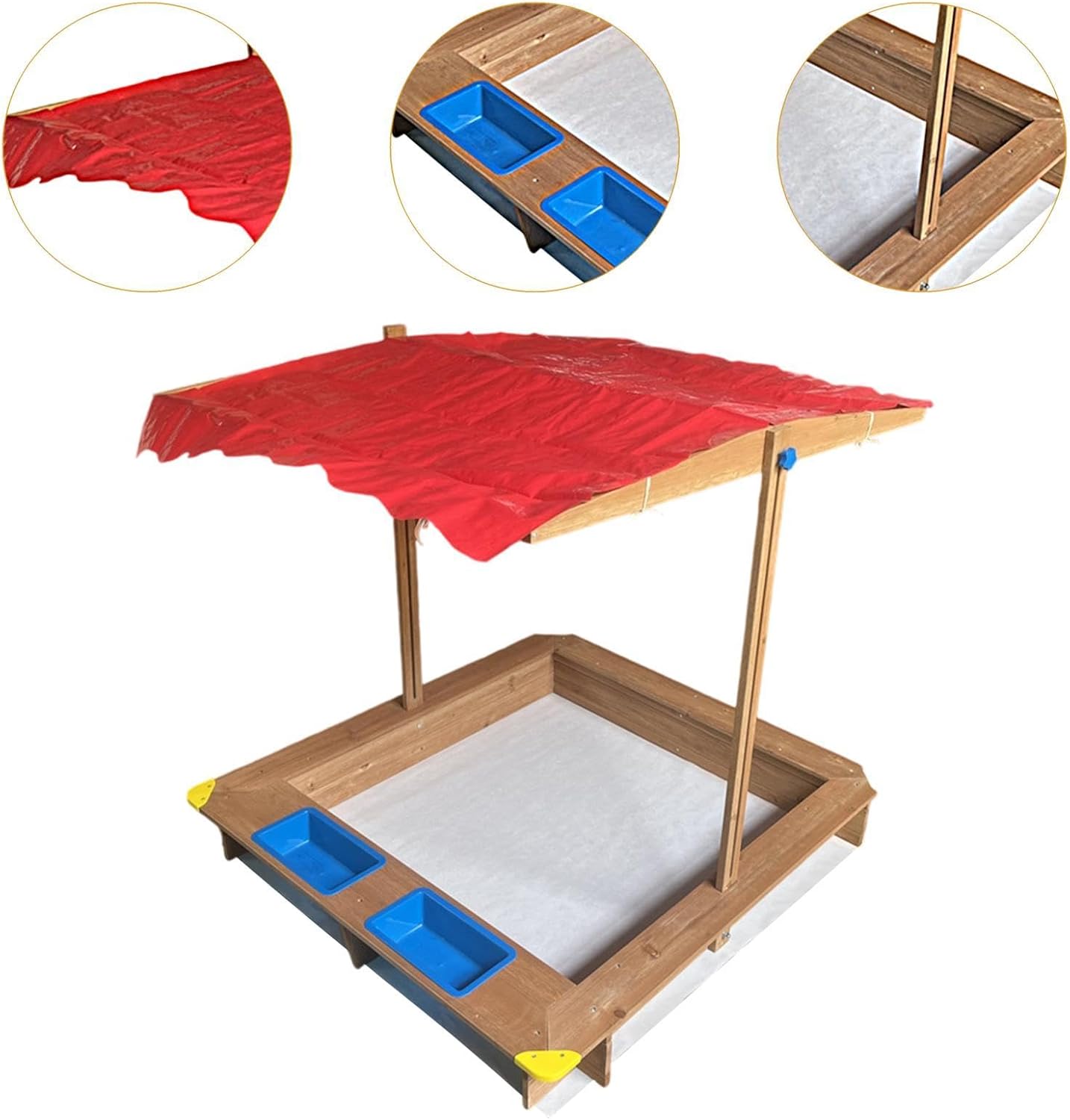 レビュー特典あり/ 砂場 蓋付き サンドボックス 砂場枠 カバー シート ブルー 丸形 プラスチック製 120x120x20cm 家庭用 大型遊具  すなば フレーム プランター koolsoo カバー付きキッズサンドボックス、サンドボックス、日焼け止め、ギフト、ポータブル子供用木製サンド ...