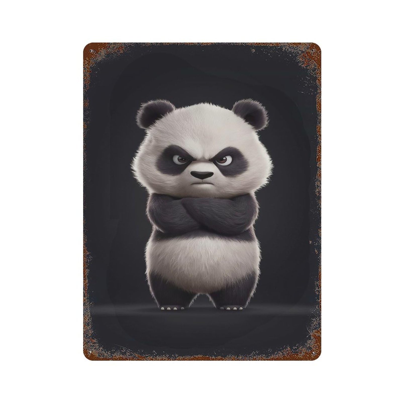 Angry Panda Vintage Wall Sign 15.7"x11.8", Rust Effect Metal Decor for Living Room, Hallway And Home Decor