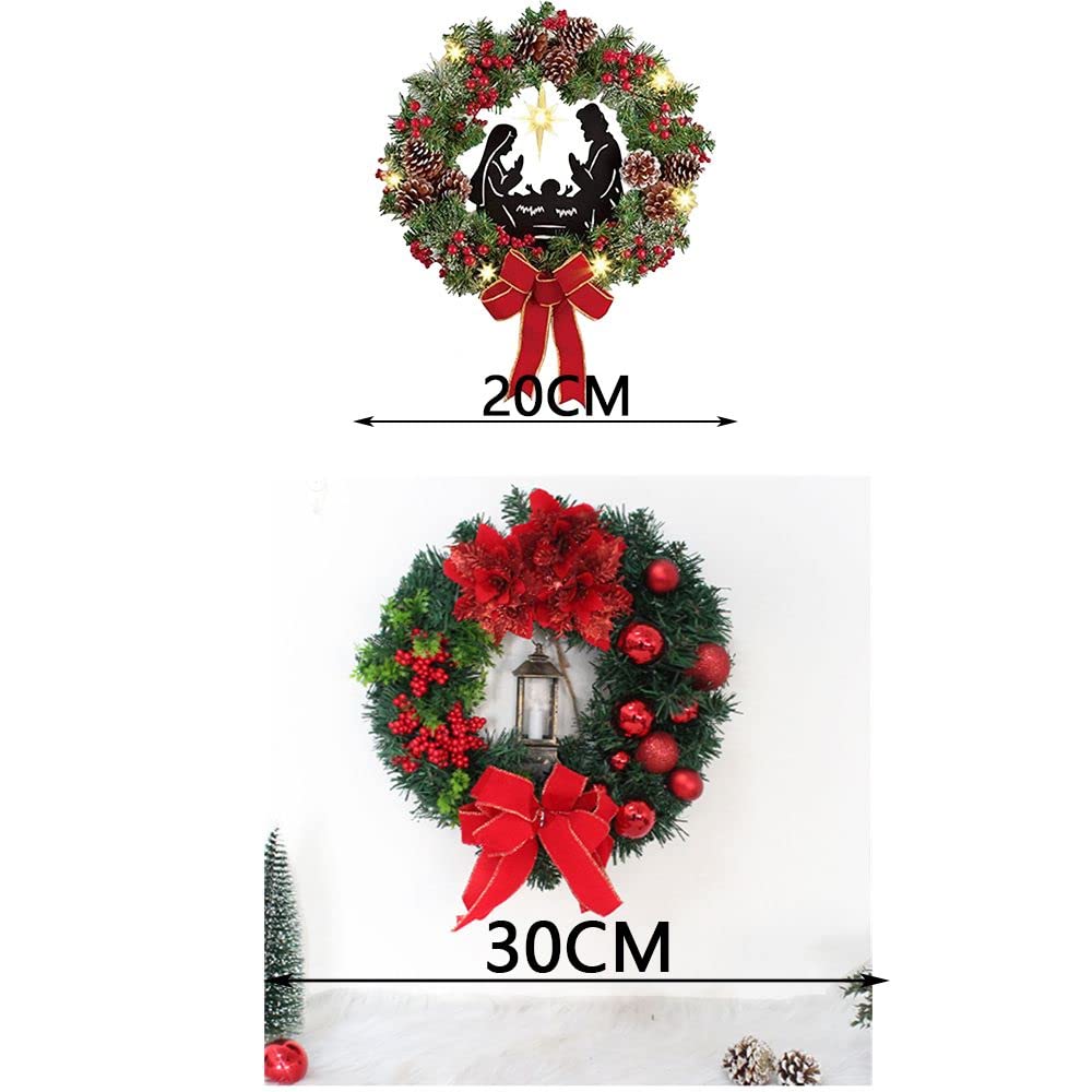 Weihnachtskrippe Heilige Familie Kranz Künstliche Erdbeere Grün Bogen Jesus Christus Hängende Girlande Weihnachten Haustür Dekor (Farbe: 32CM-L)