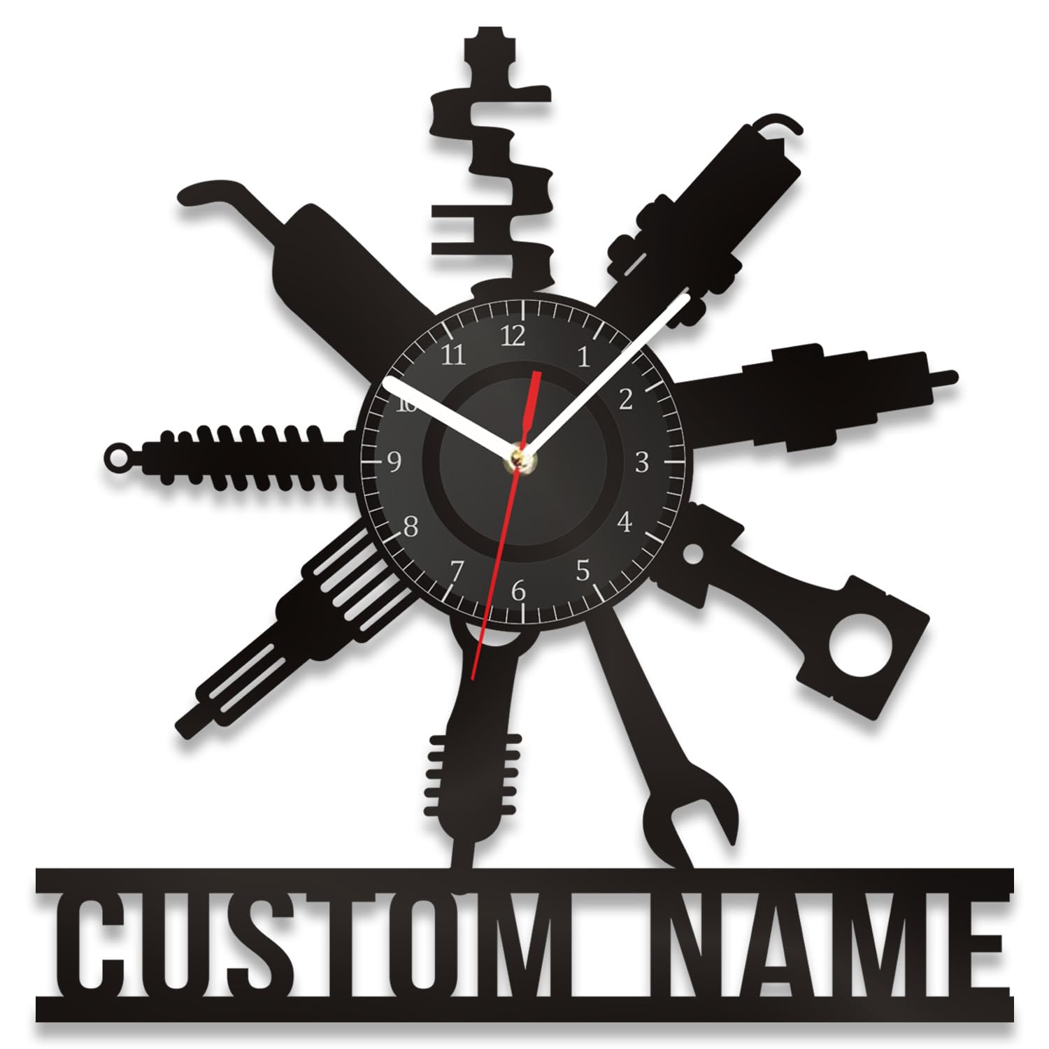 PSUNEY Personalised Metal Auto Repair Mechanic Tools Wall Clock with LED Light Custom Name Car Repair Tools Metal Wall Clock Neon Sign Garage Wall Sign Decor Workshop Man Cave Gift for Dad Man
