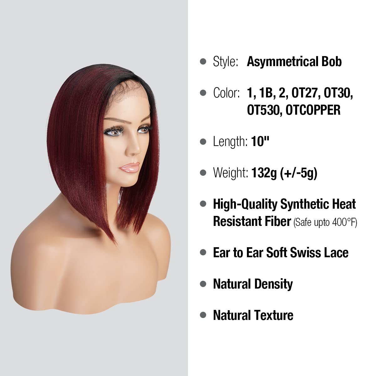 Medium Asymmetrical Bob Straight Wig Side Part Lace Front Wigs Deep Part Wig for Black Women High Heat Resistant Synthetic Wigs DPL005 (Asymmetrical Bob, OT530)