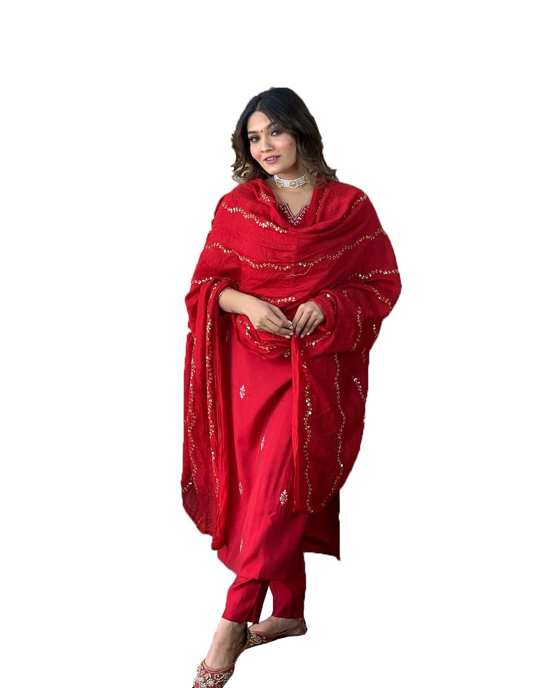 yashika Women Pink Embroidered Chanderi Fabric Straight Kurta, Pant and Dupatta Set-picture-30
