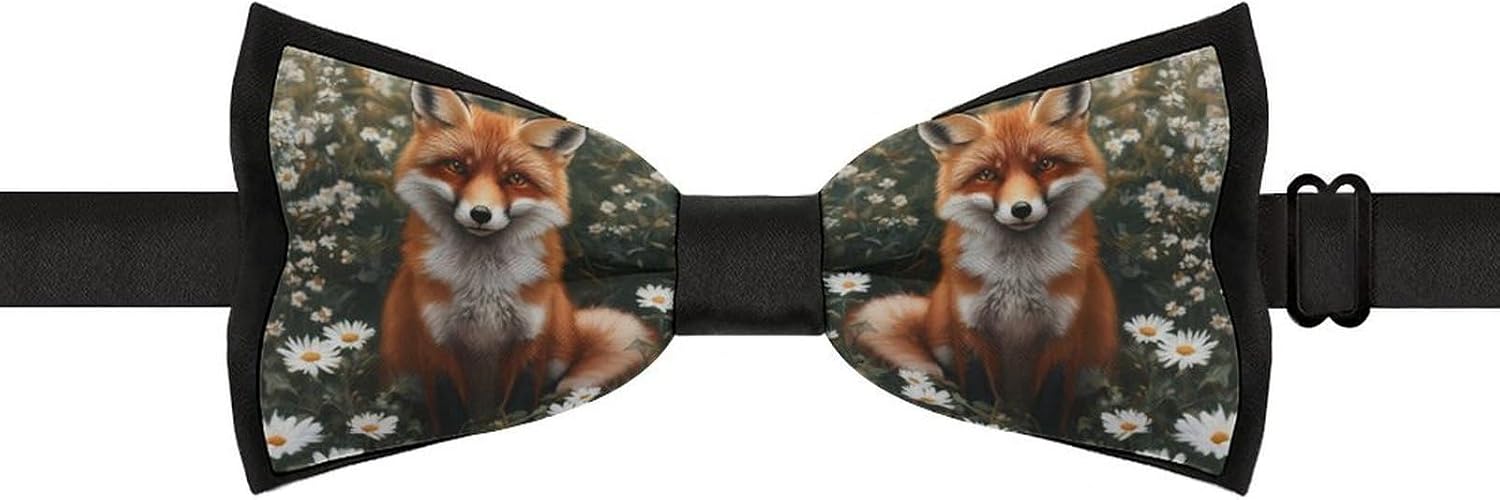 Wildlife Fox Bow Ties for Men Fun Printed Pre Tied Adjustable Bowtie for Party Wedding