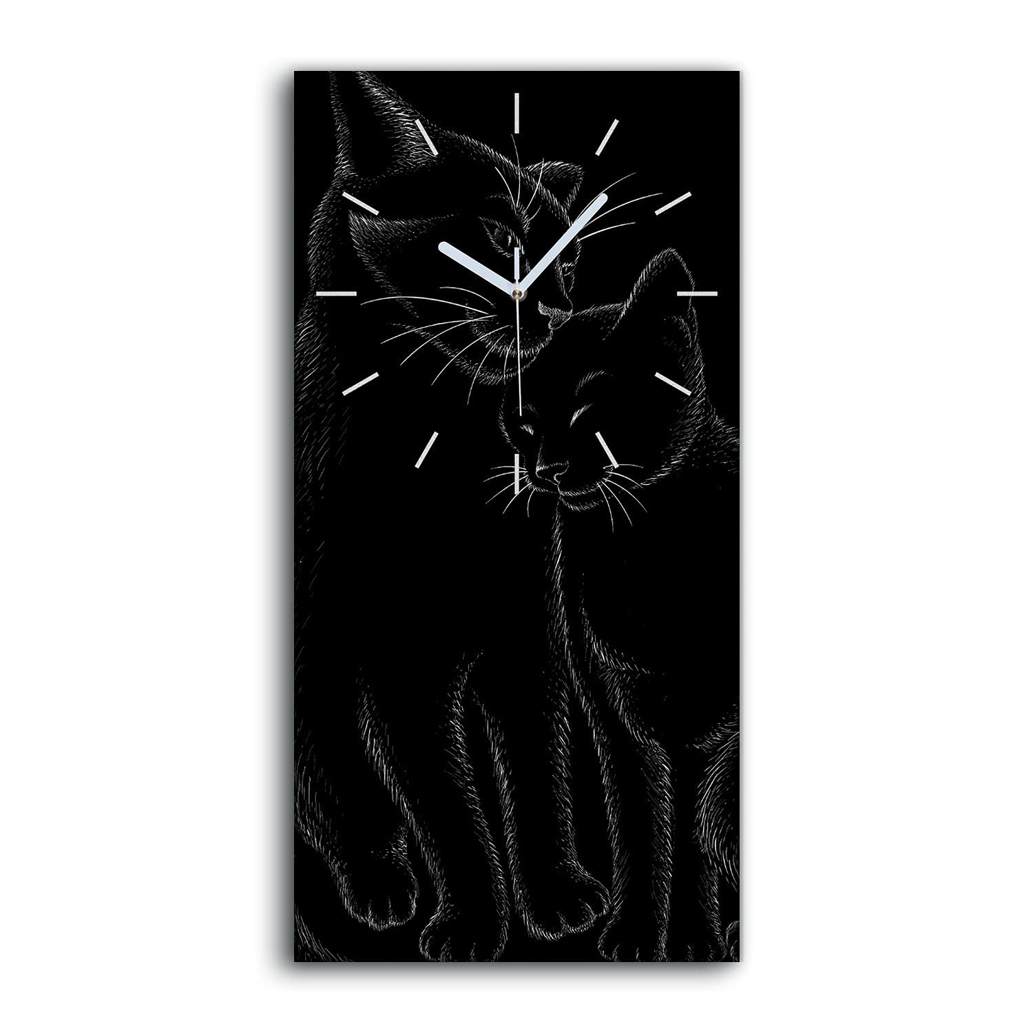 Horloge sur Toile Silencieuse Coloray pour Dormir sans Tic-Tac Déco Chat 30x60cm