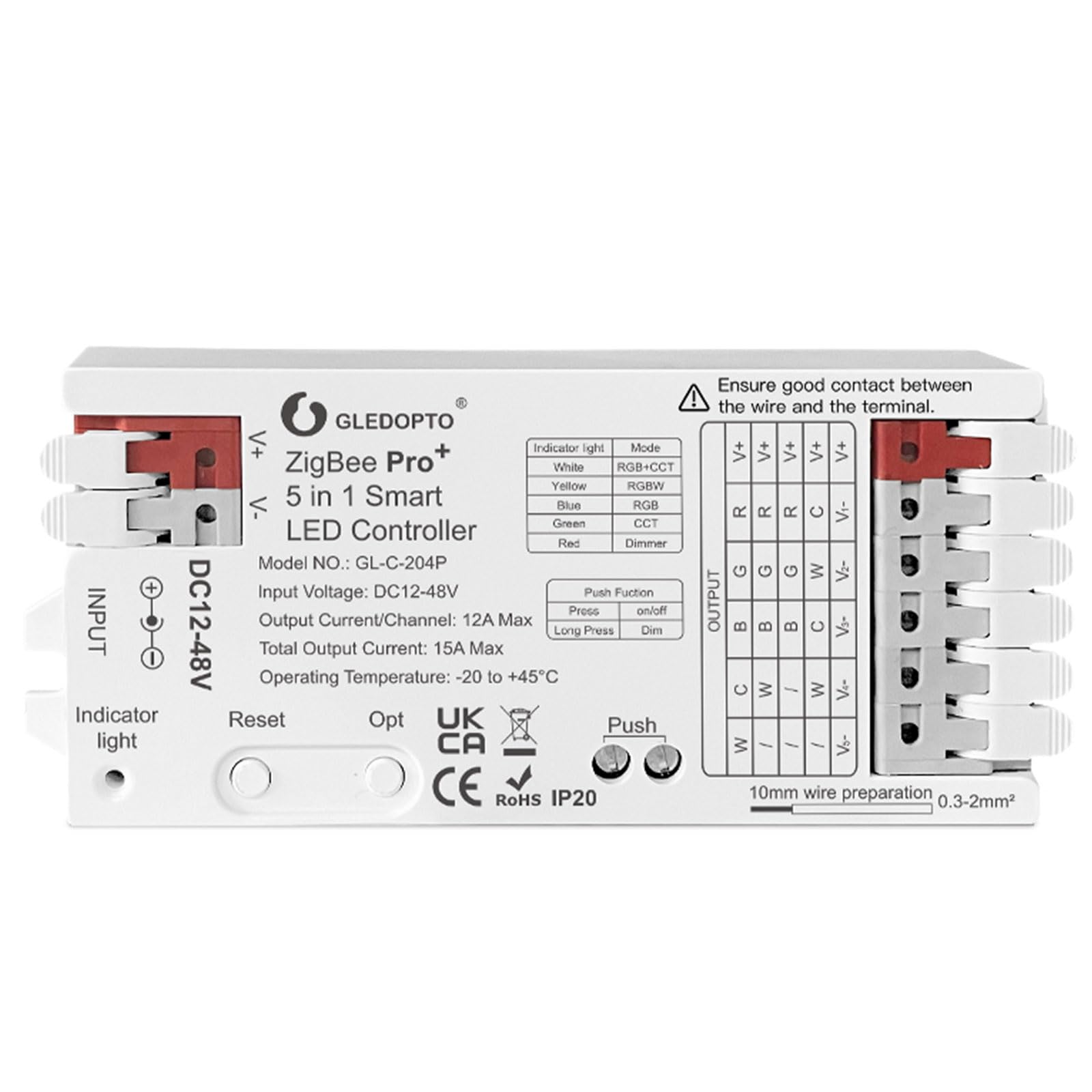 GLEDOPTO Contrôleur LED ZigBee3.0 Pro 5 Modes en 1 RGBCCT RGBW RGB CCT Dimmer DC 12-48V 15A Max PWM Dimming LED Strip Alexa Tuya
