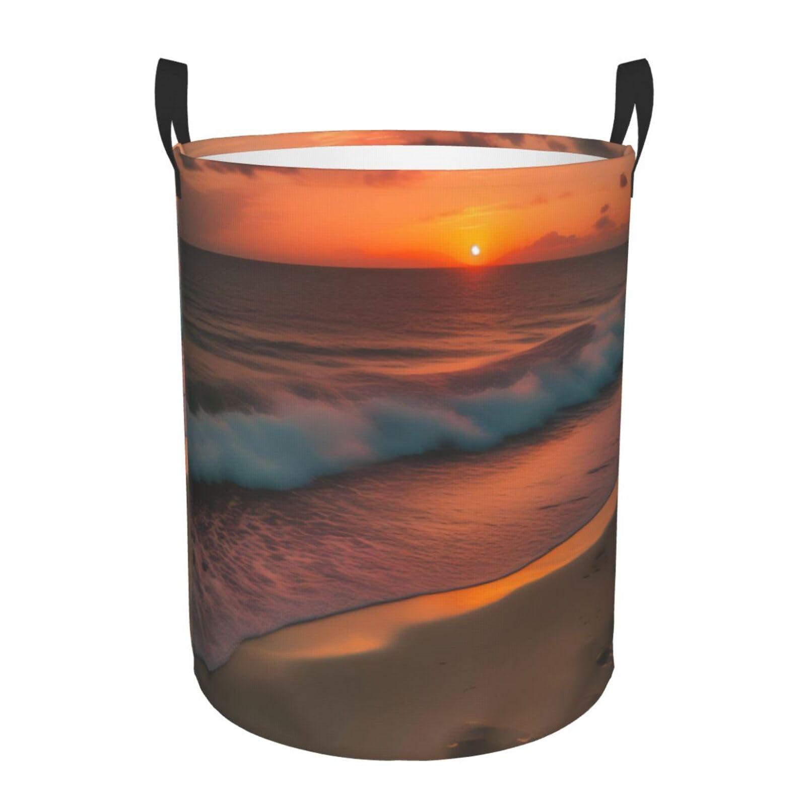 S Collapsible Laundry Hamper Round Sunset at The Beach Print Storage