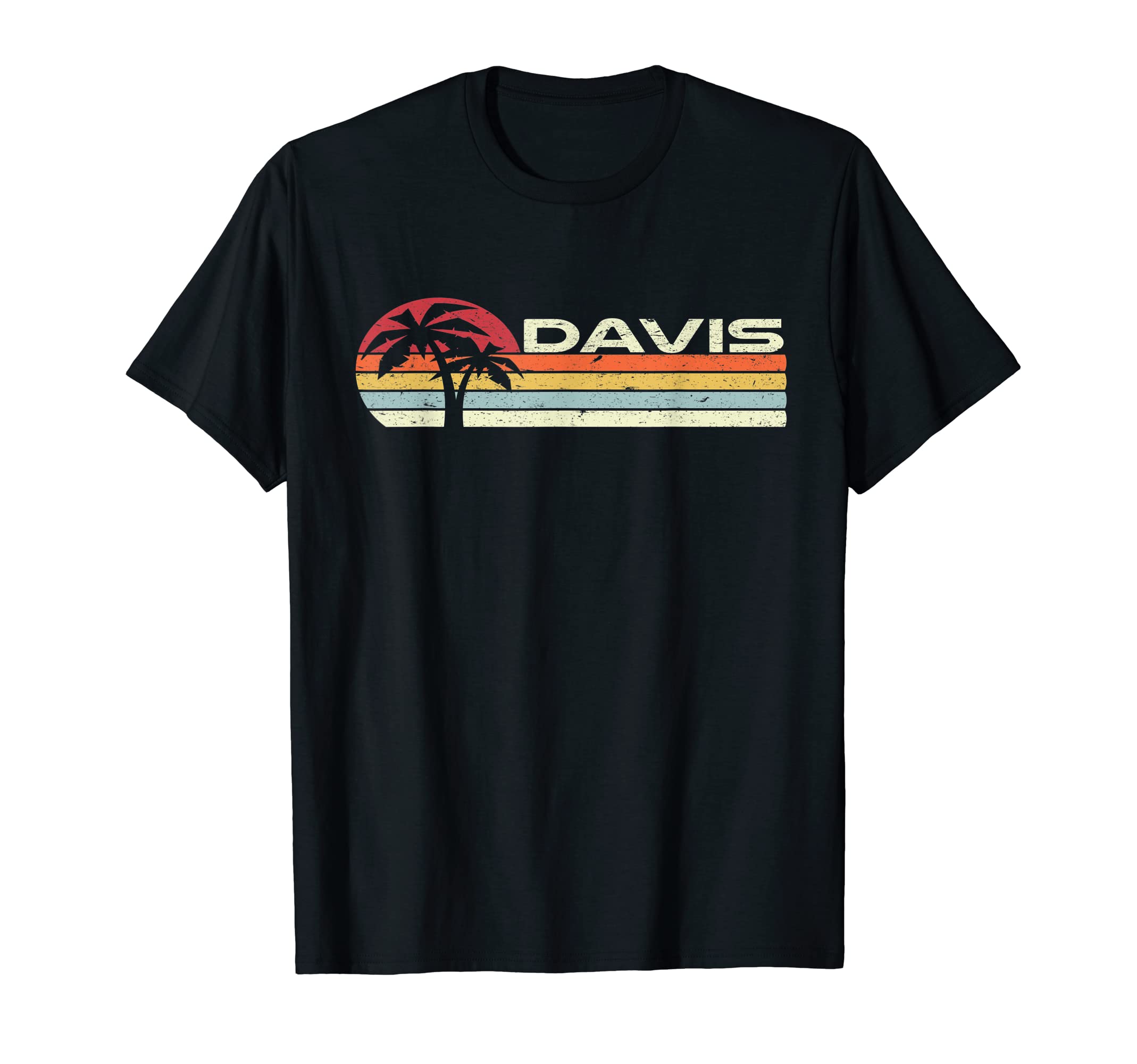 Davis Surname 80s 90s Vintage Sunset with Palm Trees T-Shirt