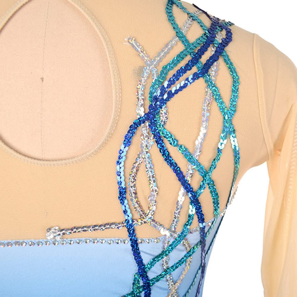 Wygwlg Vestito Da Pattinaggio Artistico A Maniche Lunghe Per Ragazze, Vestito Da Ballo Di Balletto In Rete Trasparente Con Strass Per Pattinaggio A Rotelle Per Tutte Le Età