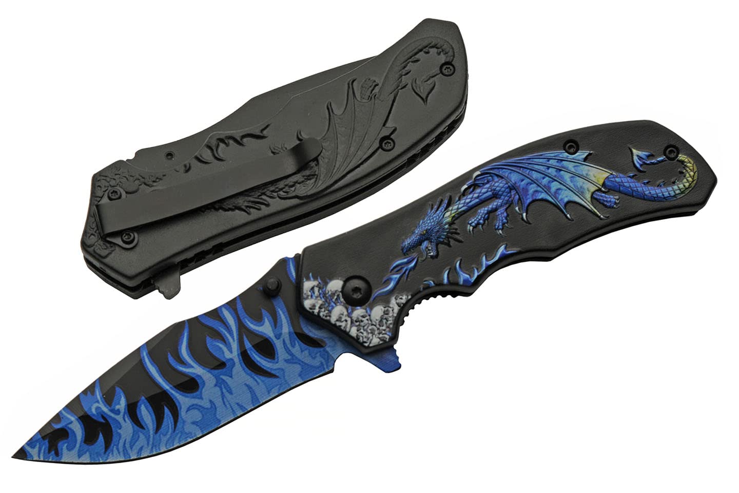 SZCO Supplies 8” Blue Dragon Decaled Liner Lock Folding Knife with
