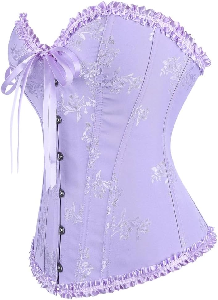 frawirshau Women's Lace Up Boned Overbust Corset Bustier Lingerie Bodyshaper Top - Image 2