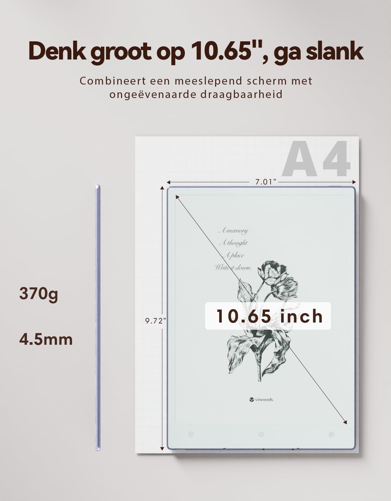 VIWOODS AiPaper 10,65 inch E Ink-tablet met AI, digitaal